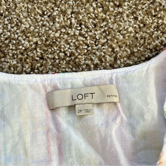 LOFT Pink and Blue Flutter Sleeve V-Neck Midi Dress - Picture 7 of 9